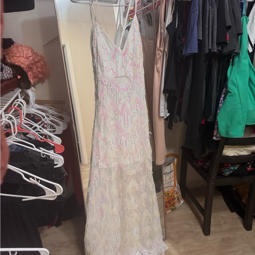 Elegant White Sequin Dress - Southern Fried Chics - Maxi Bridal Bachelorette